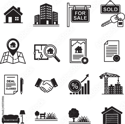 black and white minimalist icon set for website or apps