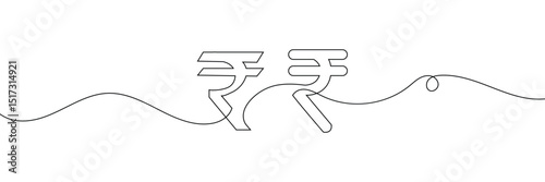 Continuous line drawing of Rupee currency symbol. Line art of Indian rupee currency symbol. Vector illustration . EPS 10 . 