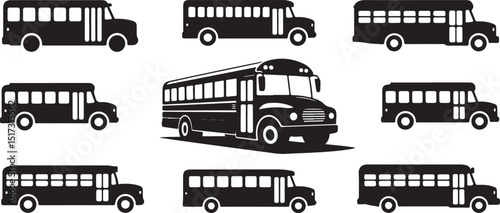 Classic school bus drawing silhouette isolated on white background