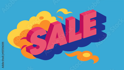 3D Perspective The word SALE popping off the page with a threedimensional effect surrounded by swirling clouds of colorful smoke.
