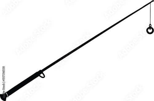 Fishing rod silhouette, Black fishing rod silhouette. vector illustration