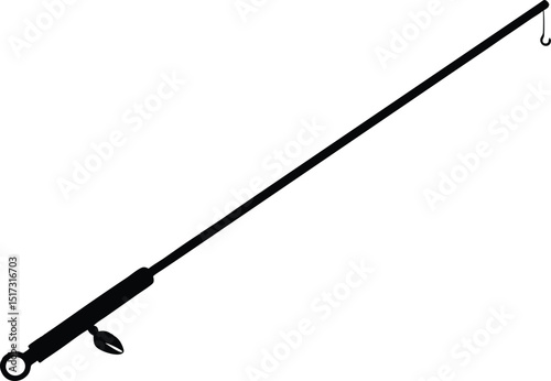 Fishing rod silhouette, Black fishing rod silhouette. vector illustration