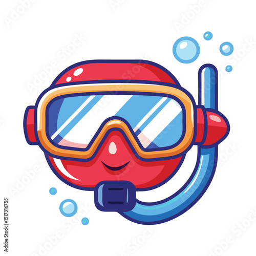 Cartoon face wearing snorkel mask with bubbles illustration