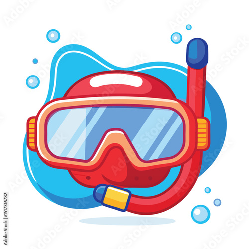 Illustration of a red snorkel mask with blue background