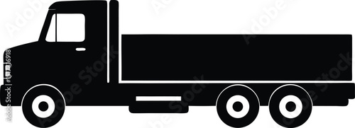 Flatbed truck cargo silhouette, Silhouette of a stake body truck. vector illustration