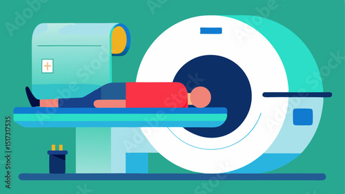 Inside View A crosssection view of a fullbody MRI machine with a patient lying down showcasing the intricate machinery around them.
