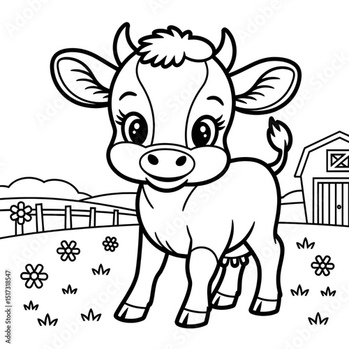 cartoon cow with a flower coloring page