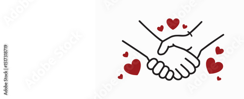 Celebrate Friendship Day with this heartwarming design featuring hands clasped in friendship and hearts, perfect for cards or social media.