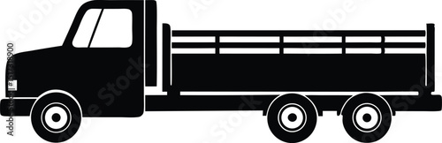 Flatbed truck cargo silhouette, Silhouette of a stake body truck. vector illustration