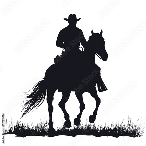 Silhouette of a cowboy on a horse isolated on transparent background