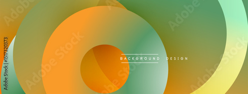 Abstract fluid shapes overlap, creating vibrant color gradients. Modern design elements suggest movement, energy, dynamism. Smooth transitions define composition.