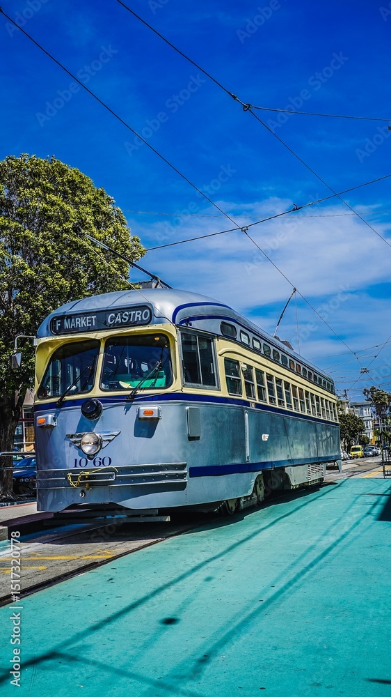 Fototapeta premium Historic Streetcar on Market Street Heading to Castro in San Francisco