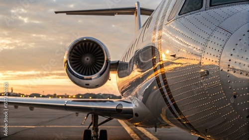 Parked Aircraft Engine Cowling Textured Metal and Maintenance Panel Lines