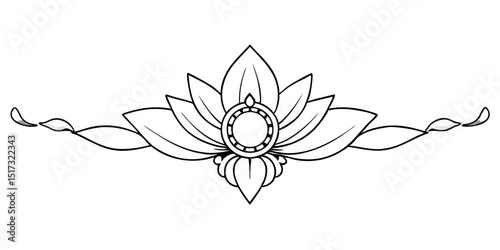 Lotus-inspired decorative divider line with opal gemstone accent  