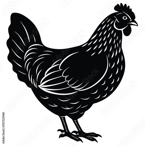 "Black Silhouette of a Chicken - Stock Illustration"