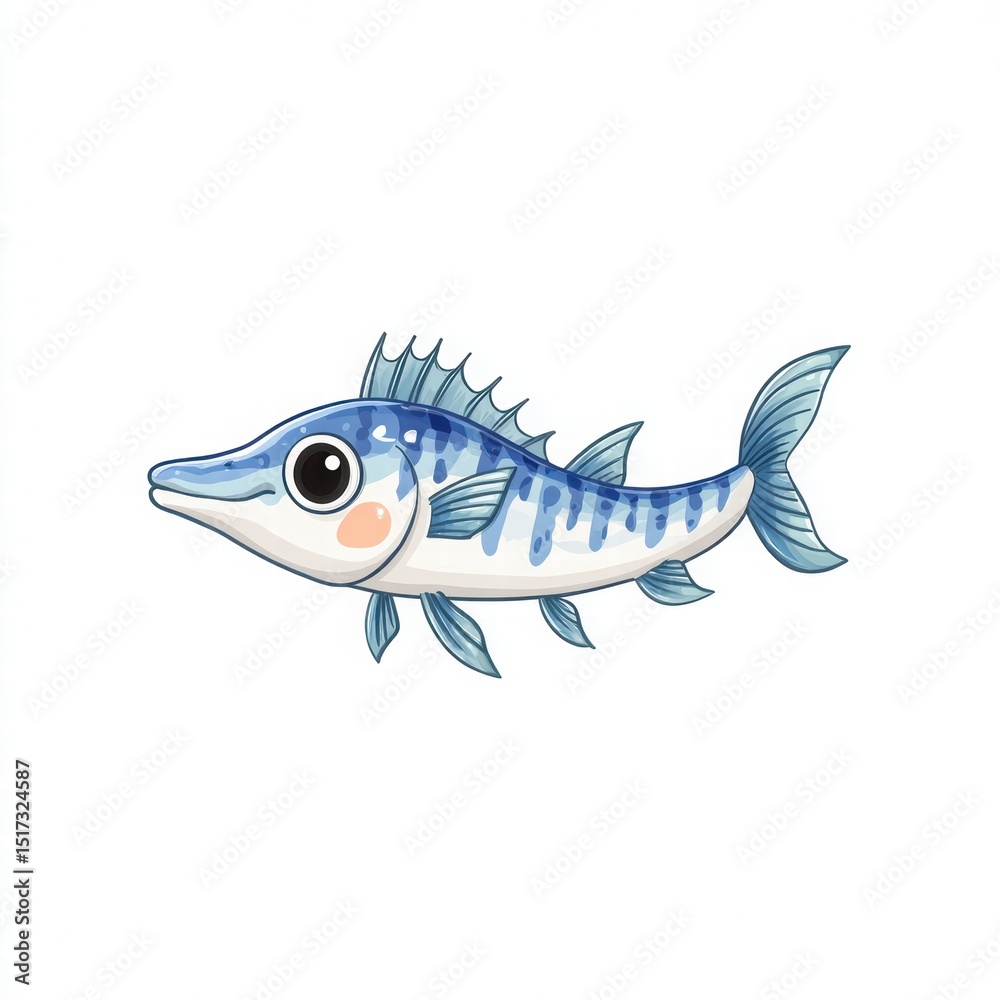 Fototapeta premium Cartoon Freshwater Fish with Blue Stripes and Big Eyes Illustration