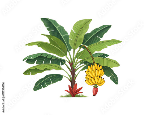 banana plant with large green leaves illustration