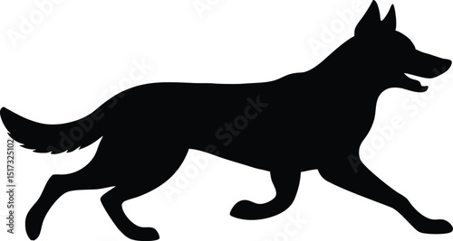 Running german shepherd silhouette, Vector flat hand drawn running shepherd dog silhouette isolated design