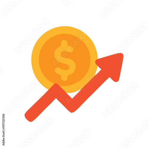 Financial growth depiction with coin and arrow, indicating rising profits and investment