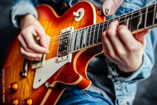 Guitar player performing passionately on electric guitar in a cozy setting