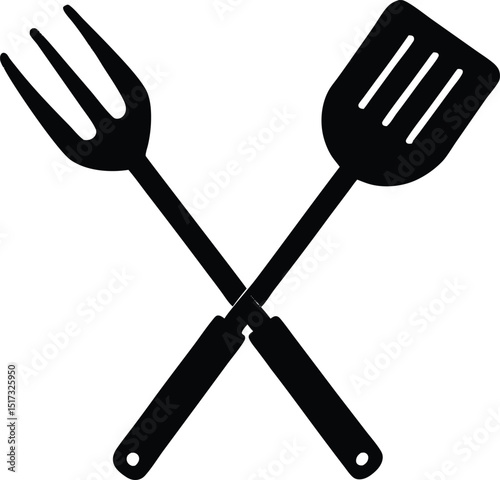 Grill fork and spatula tool silhouette vector, Spatula and fork sign silhouette. vector illustration