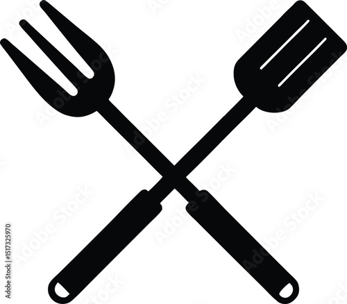 Grill fork and spatula tool silhouette vector, Spatula and fork sign silhouette. vector illustration