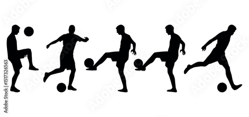 silhouette soccer player clipart. vector of silhouette set of soccer player kicking the ball
