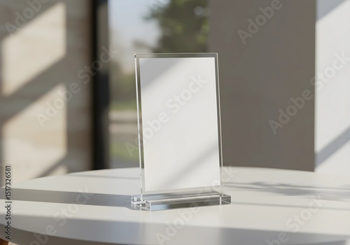 Wallpaper Mural Mockup on Acrylic Stand Displaying a Blank Sheet on a Table Torontodigital.ca