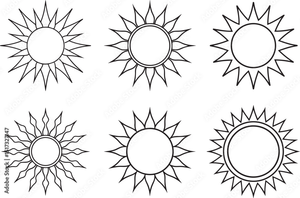 Fototapeta premium Set of Sun outline vector and illustration