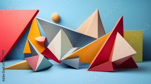 Colorful geometric shapes arranged in a dynamic display.