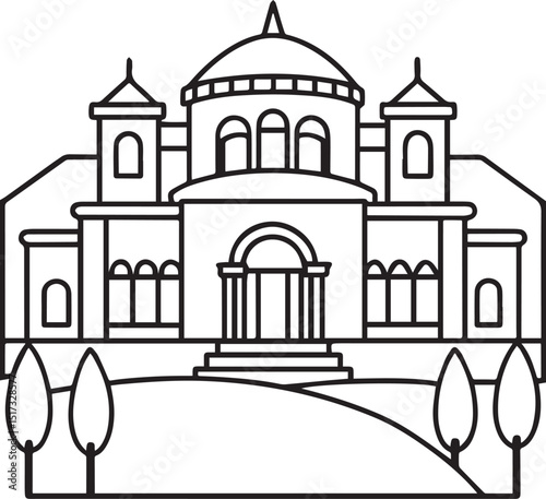 villa outline vector illustration, line art