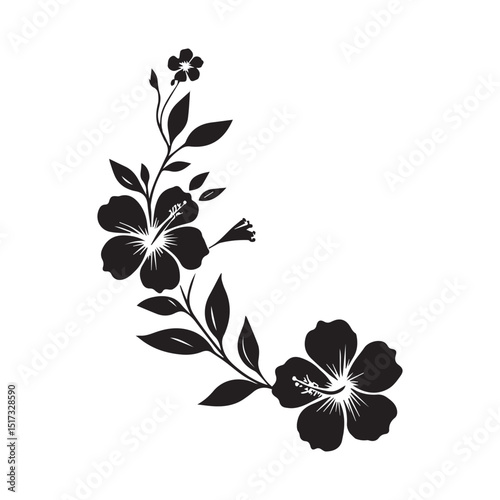 Silhouette of Hibicus flower with branch vector on a white background. 