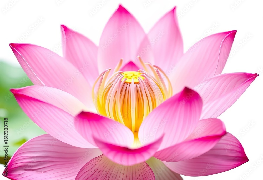 Fototapeta premium Close-up of a vibrant pink lotus flower, petals unfurled, isolated on white , beauty, white background