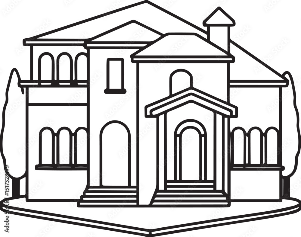 Fototapeta premium villa outline vector illustration, line art