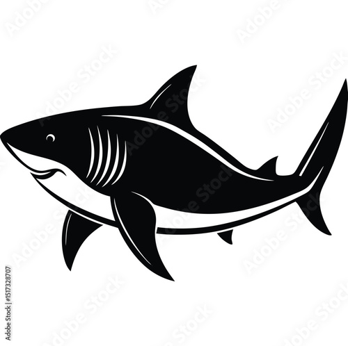 Black and White Shark Illustration - Vector Graphic"