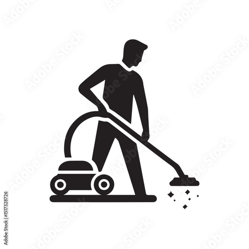 Silhouette of man cleaning with vacuum cleaner equipment vector on a white background.