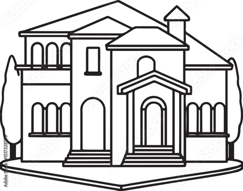 villa outline vector illustration, line art