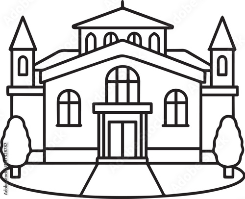 villa outline vector illustration, line art