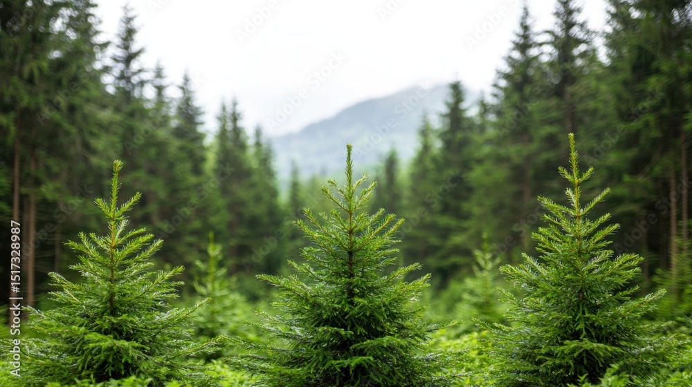 Fototapeta premium Lush Green Fir Trees in Mountain Forest
