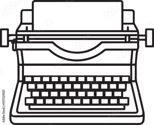 Set of typewriter outline vector illustration, line art