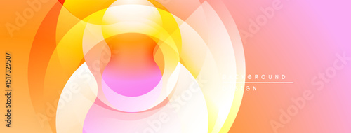 Abstract vibrant layers create dynamic composition. Soft gradients blend orange, yellow, pink hues. Modern design element.