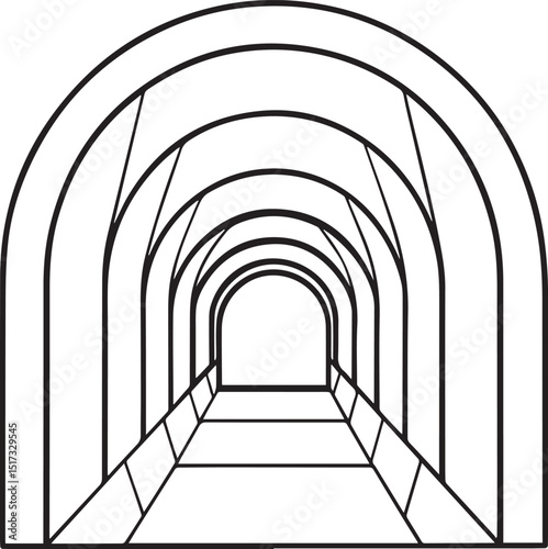 tunnel outline vector illustration, line art