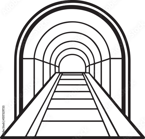 tunnel outline vector illustration, line art