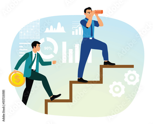 Two entrepreneurs work together and collaborate to achieve successful goals.