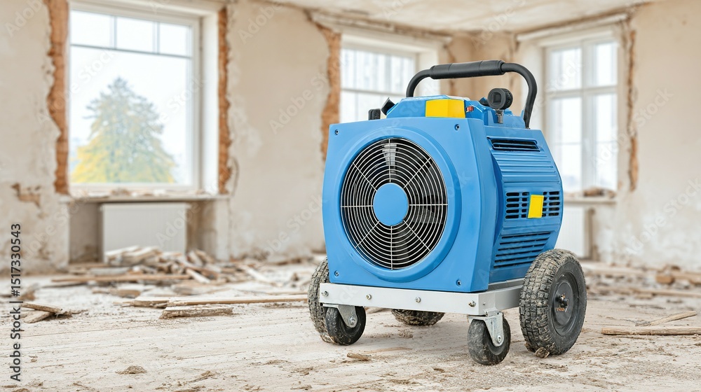 Fototapeta premium Blue air dehumidifier in a room under renovation.