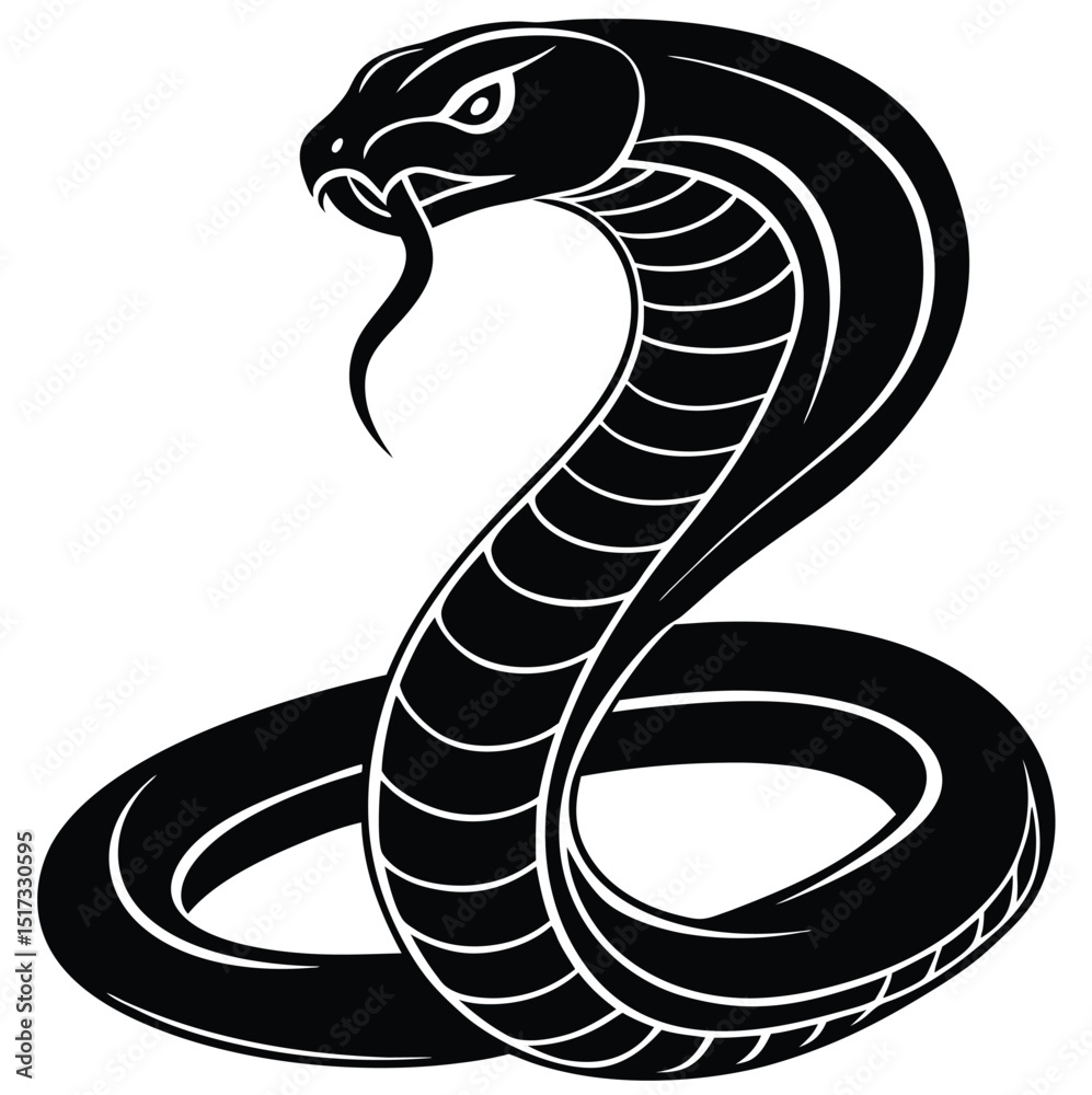 Fototapeta premium Black and White Cobra Snake Illustration