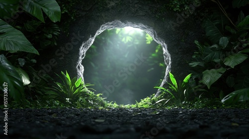 Mysterious Jungle Cave Entrance, Lush Foliage