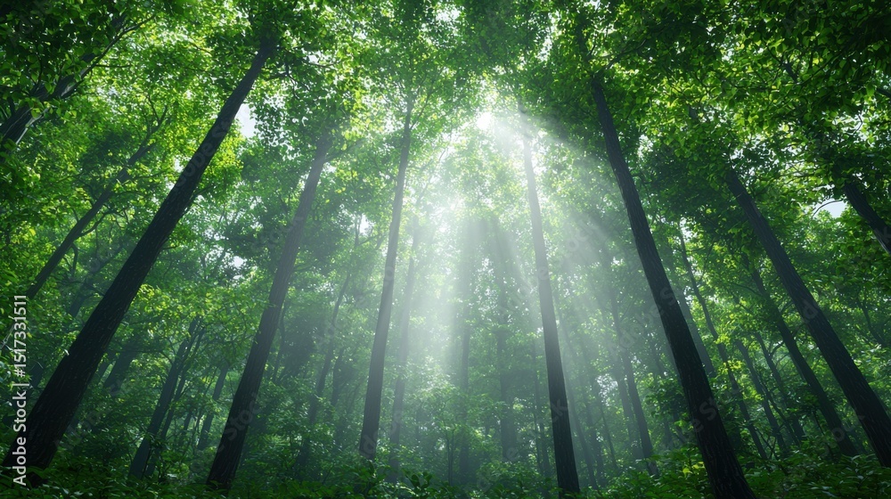 Obraz premium Sun Rays in Lush Green Forest