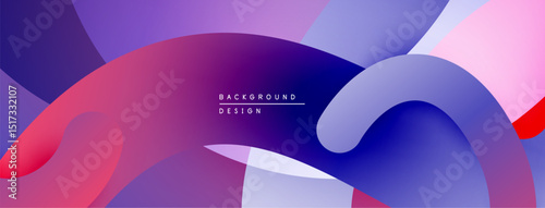 Abstract fluid shapes overlap, creating vibrant gradients. Purple, pink, blue dominate composition. Modern design element.