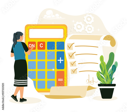 Business woman calculates cost estimates.